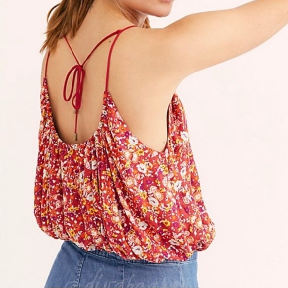 Free People Daisy Babe Floral Tank Red Spring Summer SZ L - Picture 2 of 7